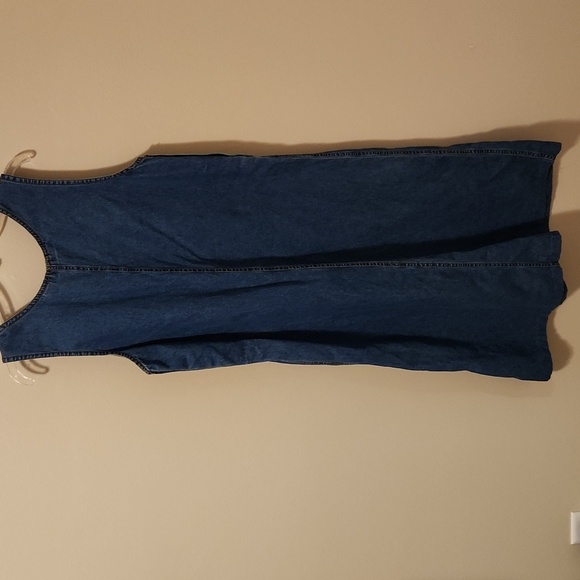 Jane Ashley Womens Vintage Denim Dress M Maxi w Floral Embridered Neck Pockets - Picture 5 of 12